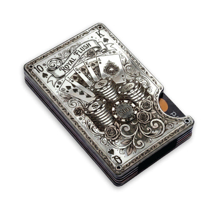 Moxxley MX-343 metal credit card holder – slim stainless steel wallet with money clip, playing-card design