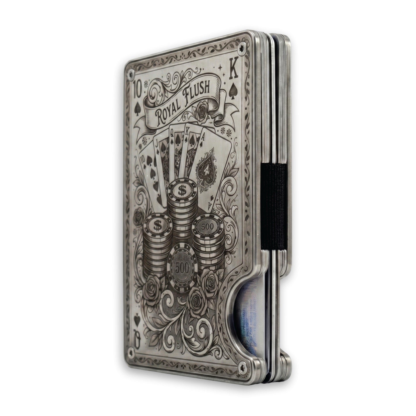 Moxxley MX-343 metal credit card holder – slim stainless steel wallet with money clip, playing-card design