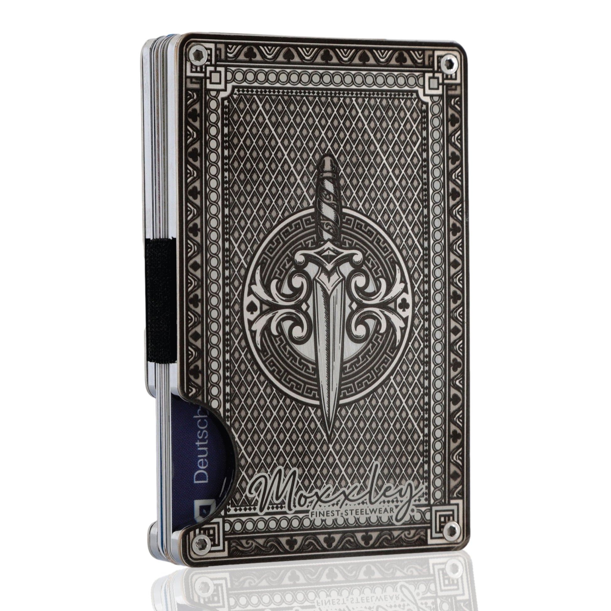 Moxxley MX-343 metal credit card holder – slim stainless steel wallet, playing-card design