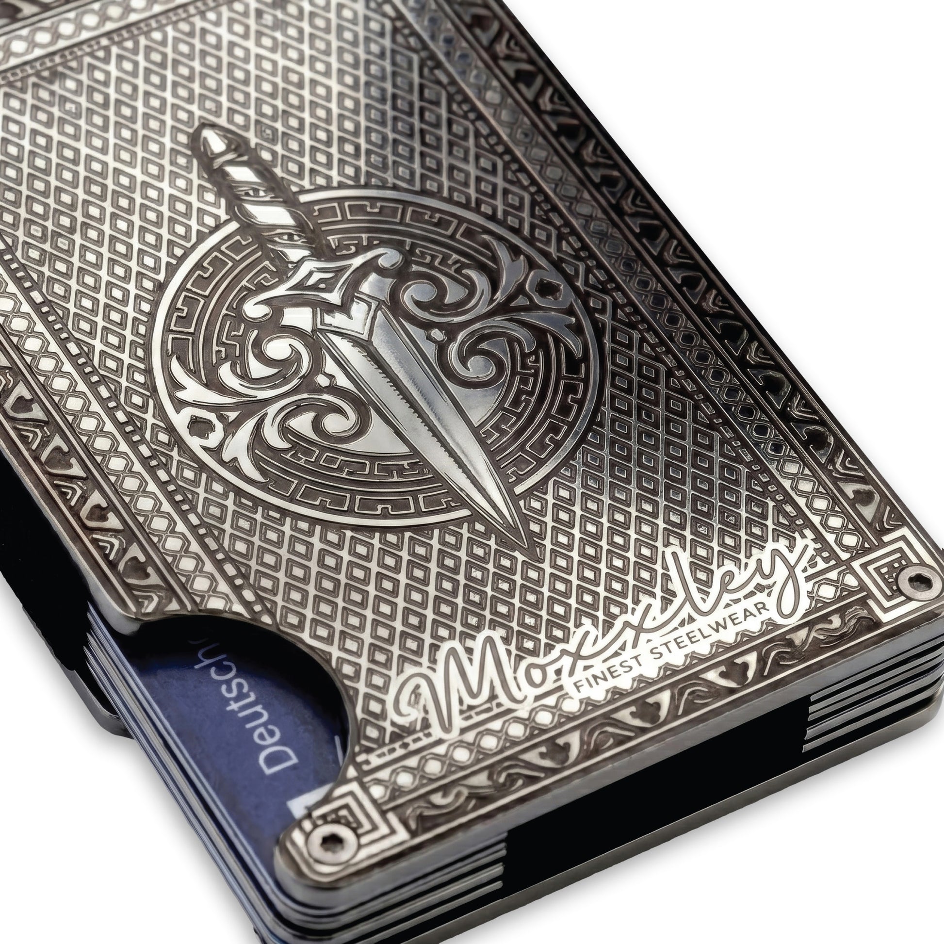 Moxxley MX-343 metal credit card holder – slim stainless steel wallet, playing-card design