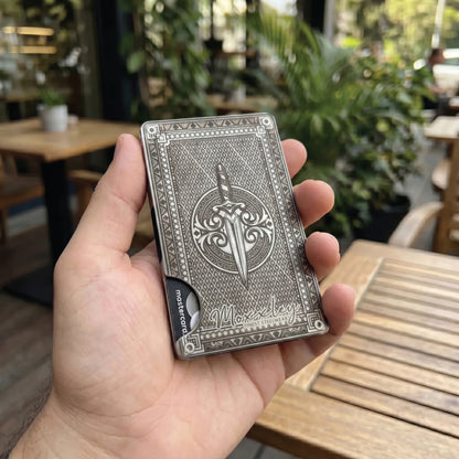 Moxxley MX-343 metal credit card holder – slim stainless steel wallet, playing-card design