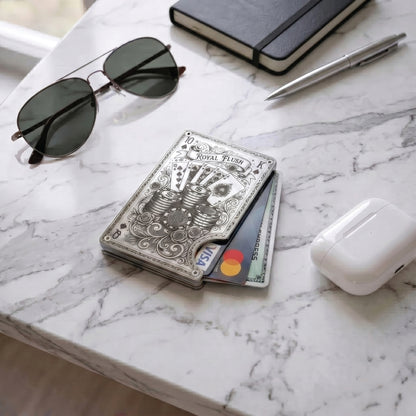 Moxxley MX-343 metal credit card holder – slim stainless steel wallet, playing-card design