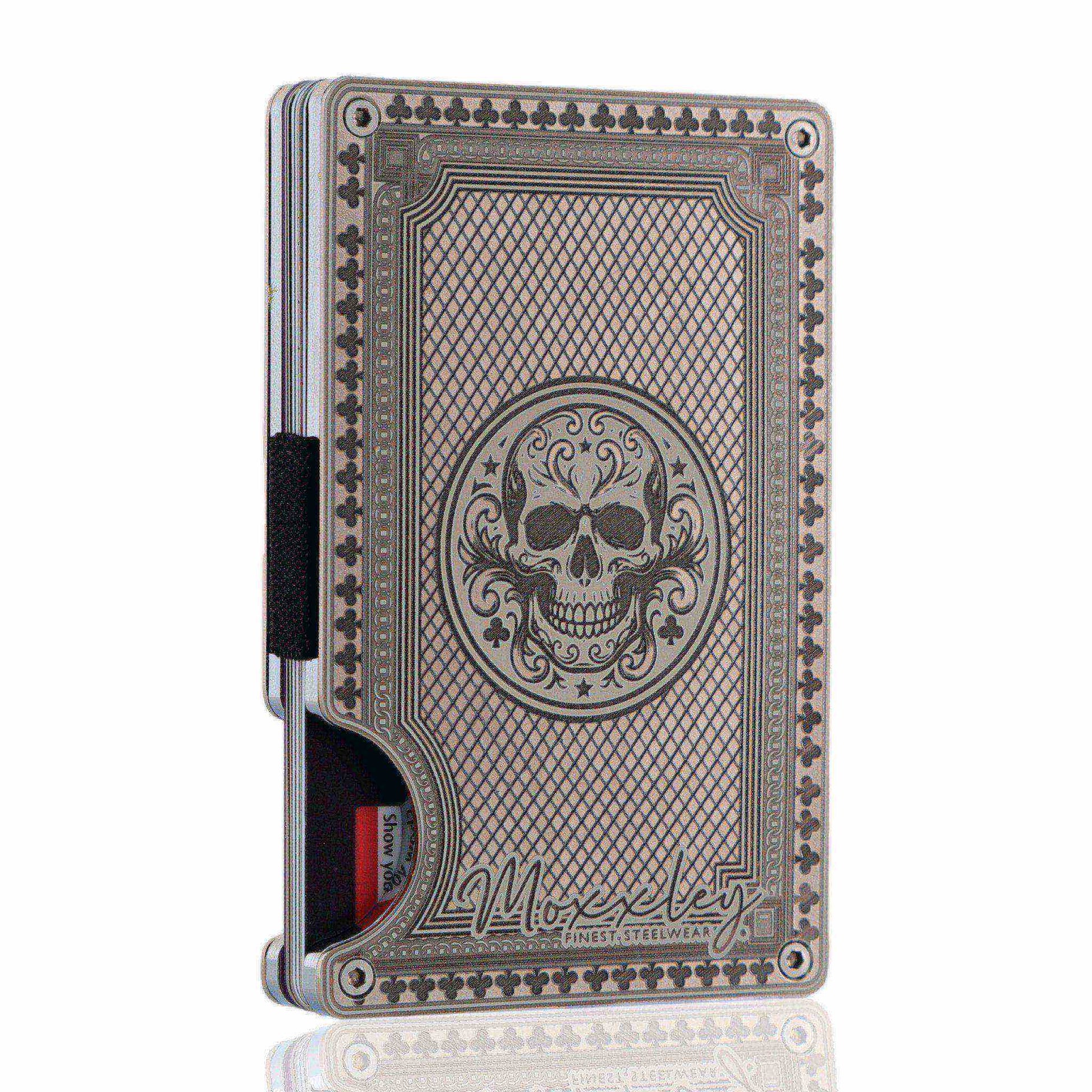 Moxxley MX-344 metal credit card holder – slim stainless steel wallet with money clip, playing-card design