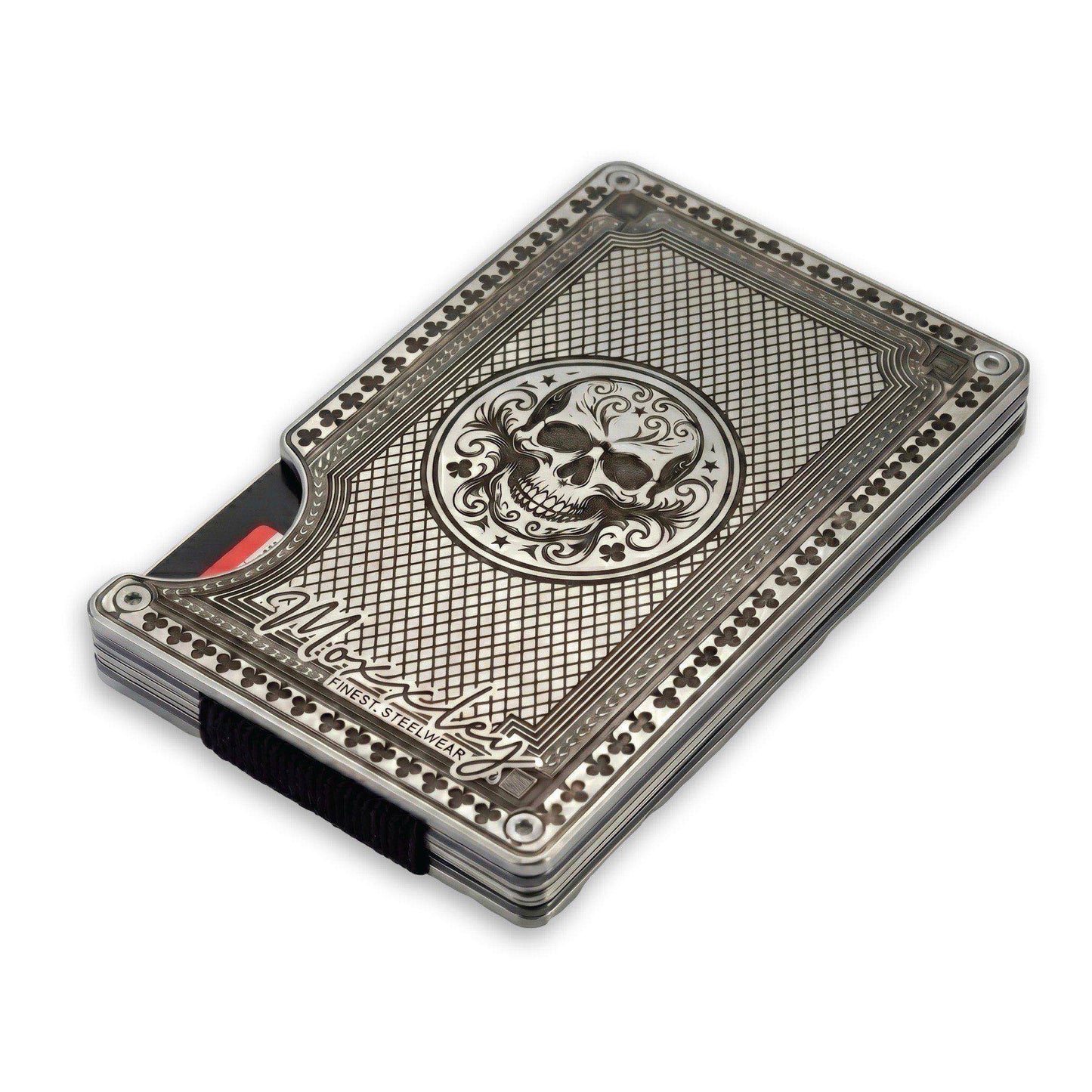 Moxxley MX-344 metal credit card holder – slim stainless steel wallet with money clip, playing-card design