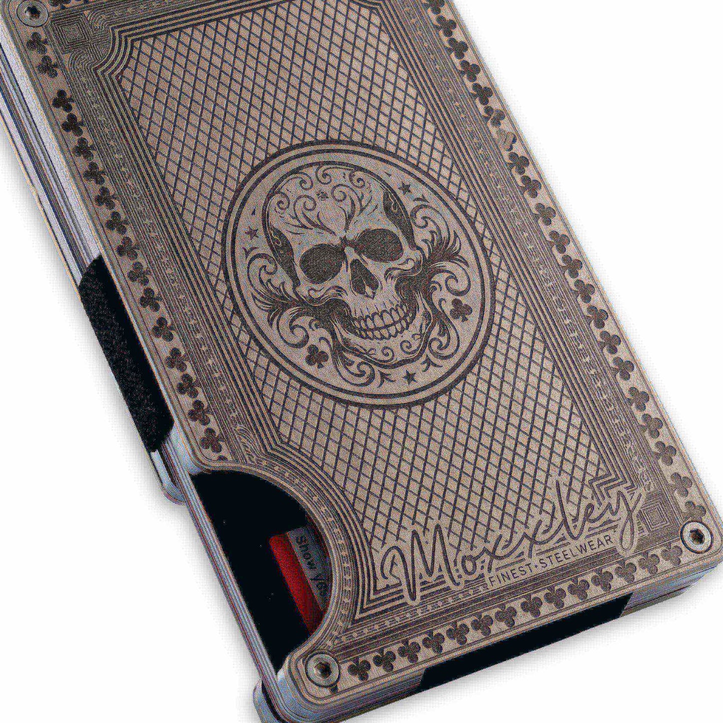 Moxxley MX-344 metal credit card holder – slim stainless steel wallet with money clip, playing-card design