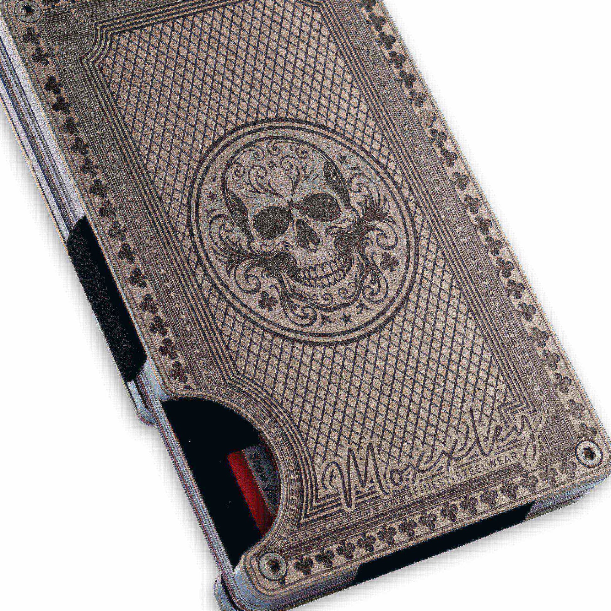 Moxxley MX-344 metal credit card holder – slim stainless steel wallet with money clip, playing-card design