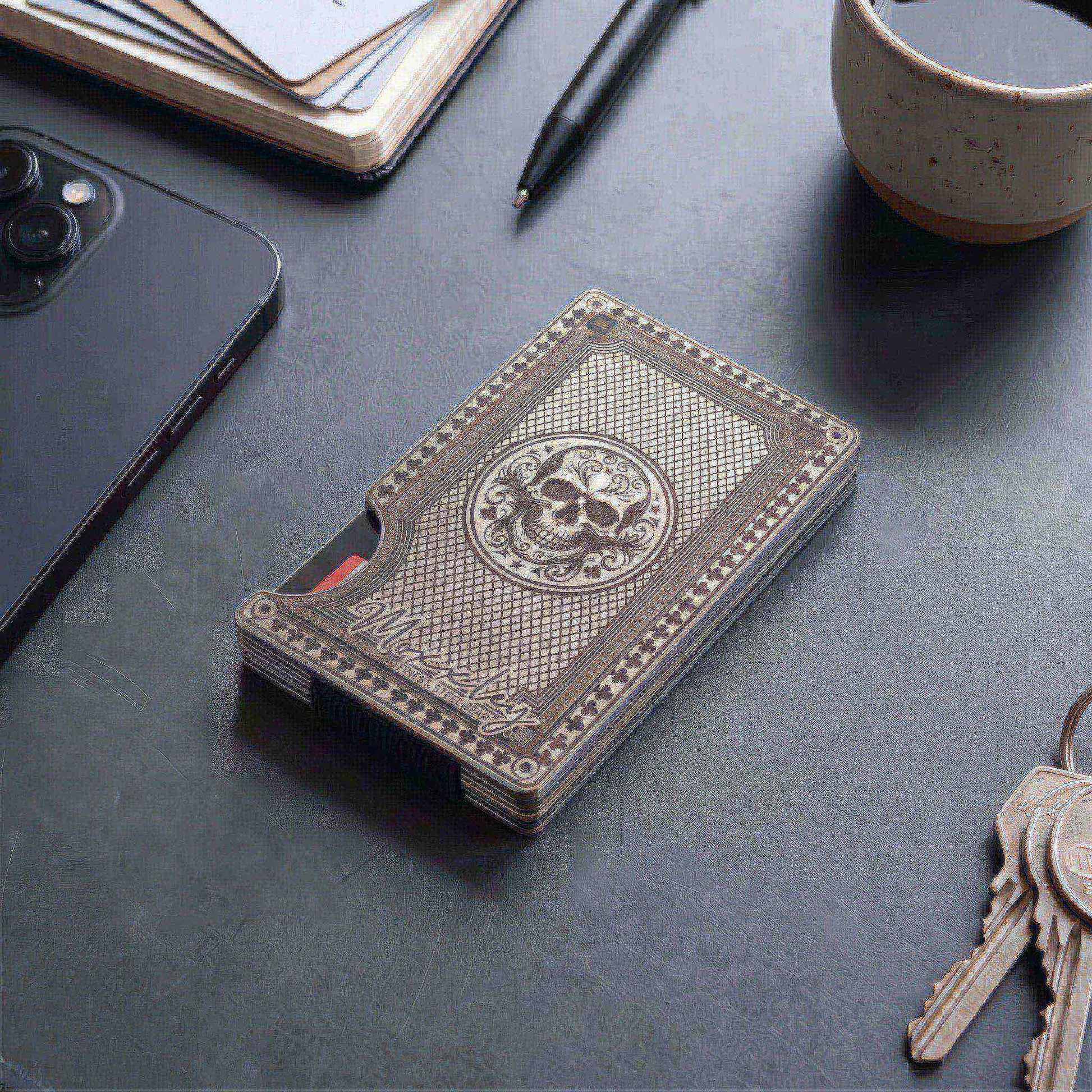 Moxxley MX-344 metal credit card holder – slim stainless steel wallet with money clip, playing-card design