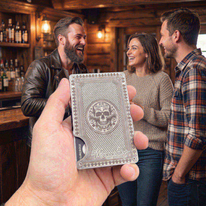 Moxxley MX-344 metal credit card holder – slim stainless steel wallet with money clip, playing-card design