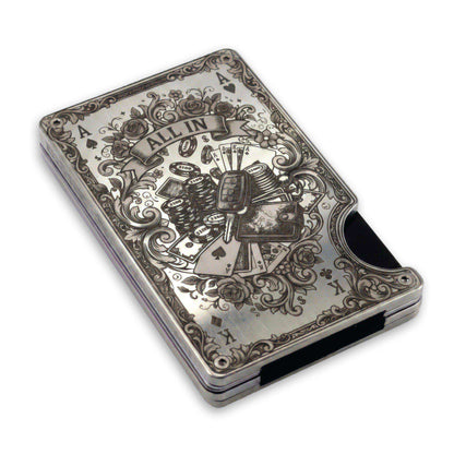 Moxxley MX-344 metal credit card holder – slim stainless steel wallet with money clip, playing-card design