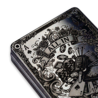 Moxxley MX-344 metal credit card holder – slim stainless steel wallet with money clip, playing-card design