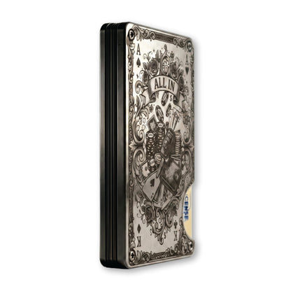 Moxxley MX-344 metal credit card holder – slim stainless steel wallet with money clip, playing-card design