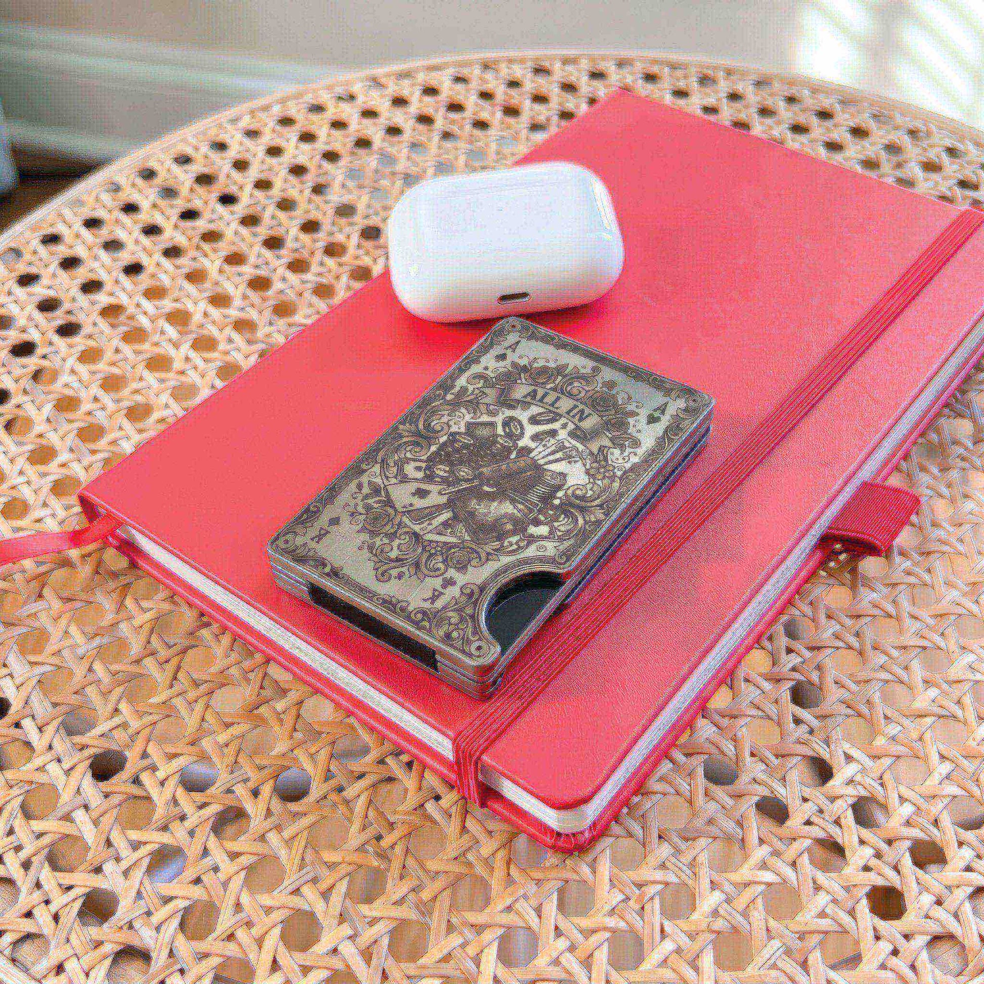 Moxxley MX-344 metal credit card holder – slim stainless steel wallet with money clip, playing-card design