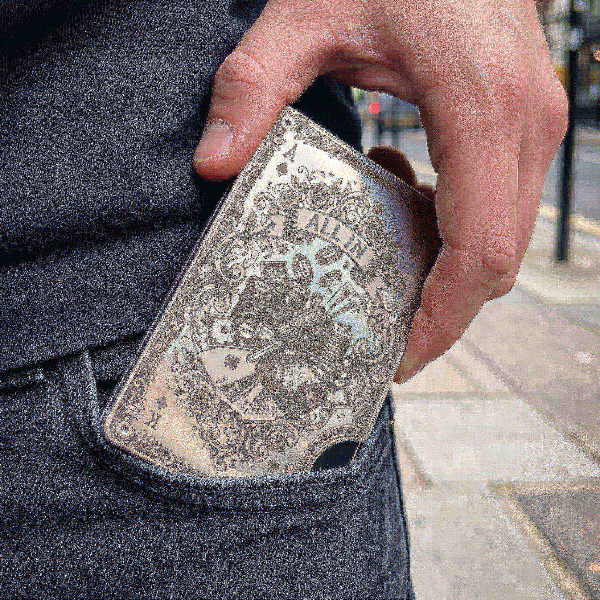 Moxxley MX-344 metal credit card holder – slim stainless steel wallet with money clip, playing-card design