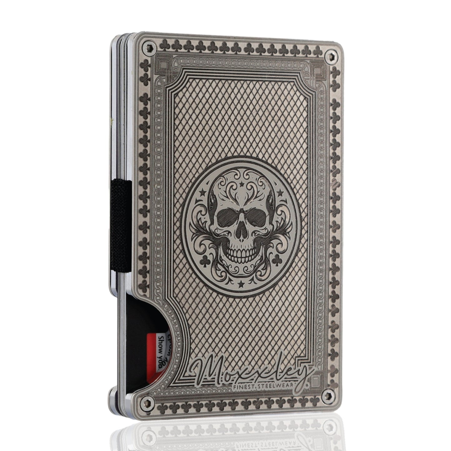 Moxxley MX-344 metal credit card holder – slim stainless steel wallet, playing-card design