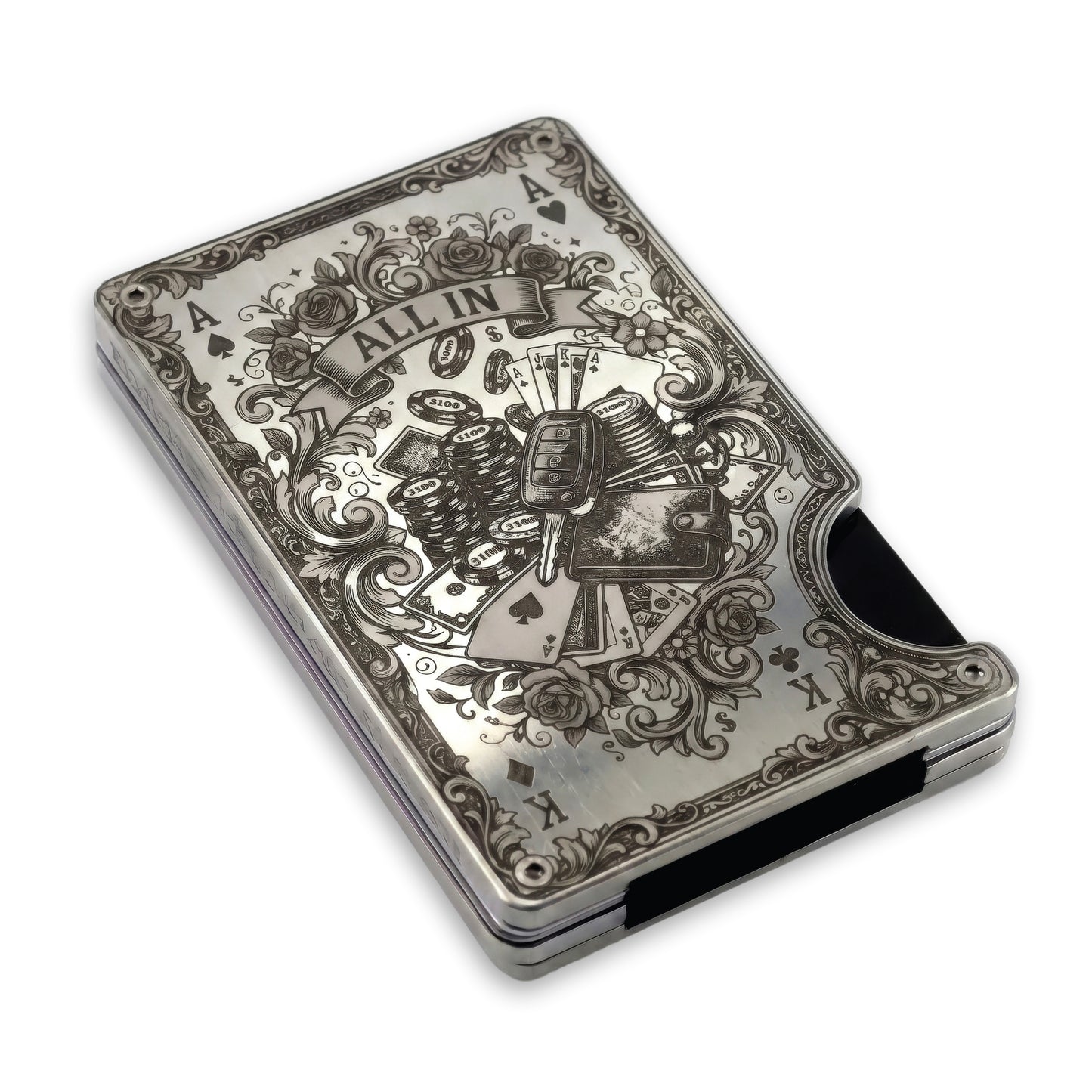 Moxxley MX-344 metal credit card holder – slim stainless steel wallet, playing-card design