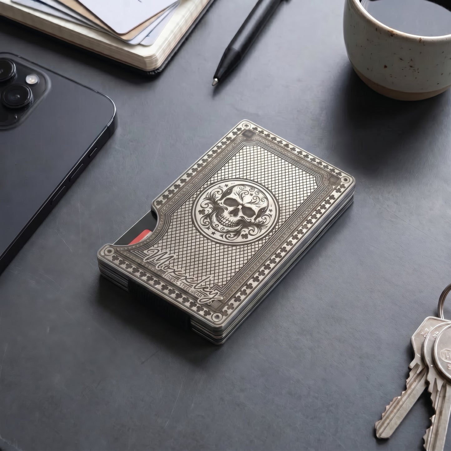 Moxxley MX-344 metal credit card holder – slim stainless steel wallet, playing-card design