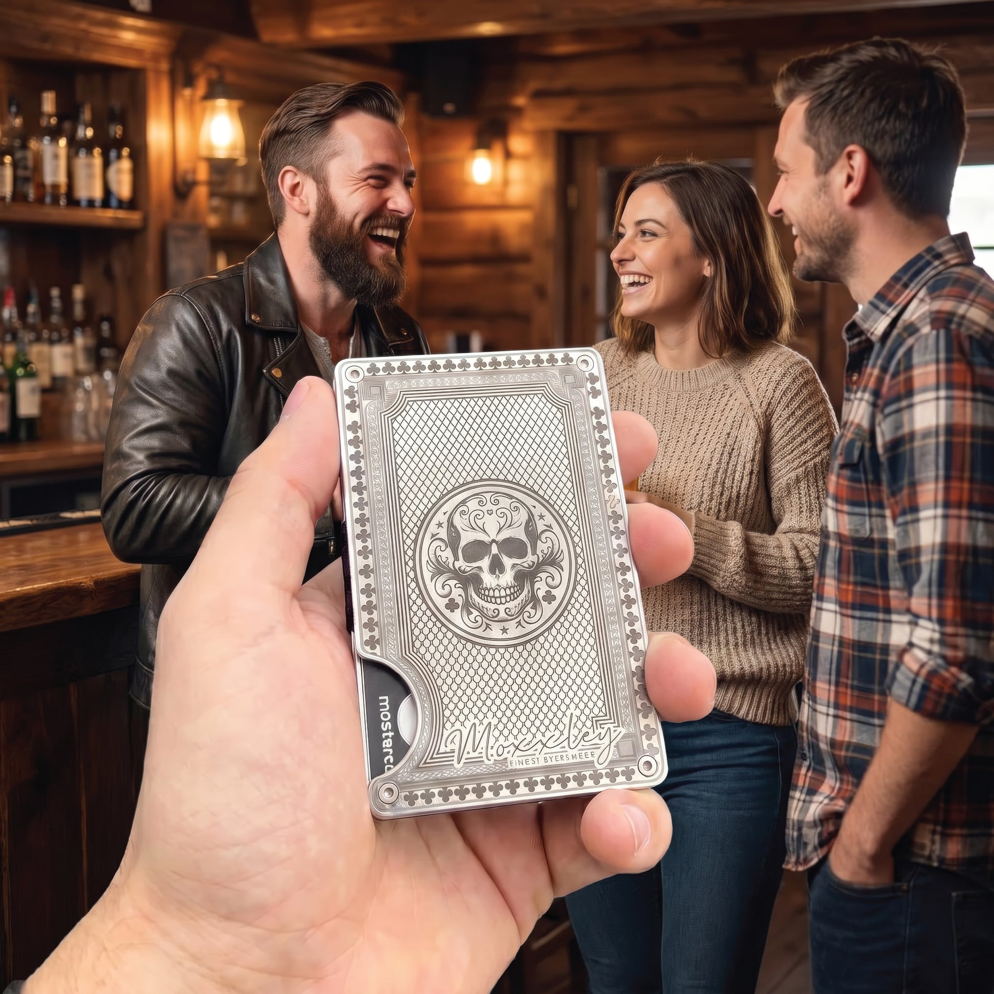 Moxxley MX-344 metal credit card holder – slim stainless steel wallet, playing-card design