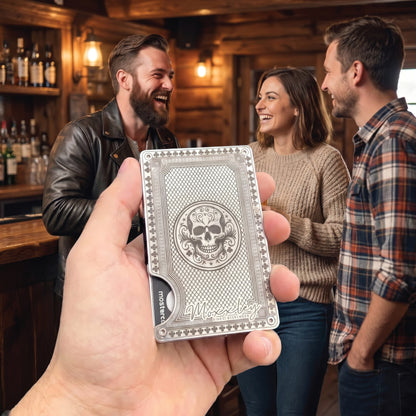 Moxxley MX-344 metal credit card holder – slim stainless steel wallet, playing-card design