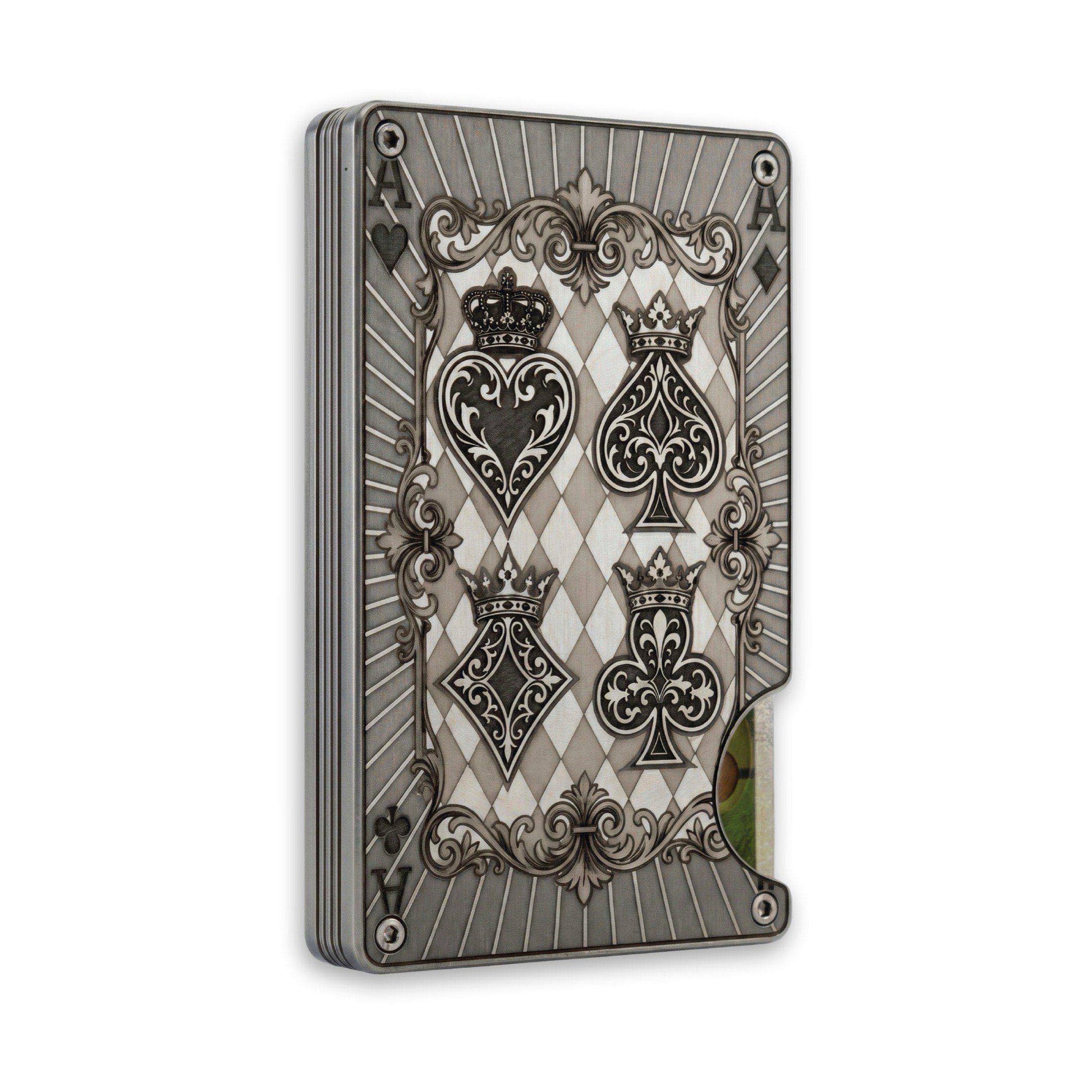 Moxxley MX-337 metal credit card holder – slim stainless steel wallet with money clip, playing-card design