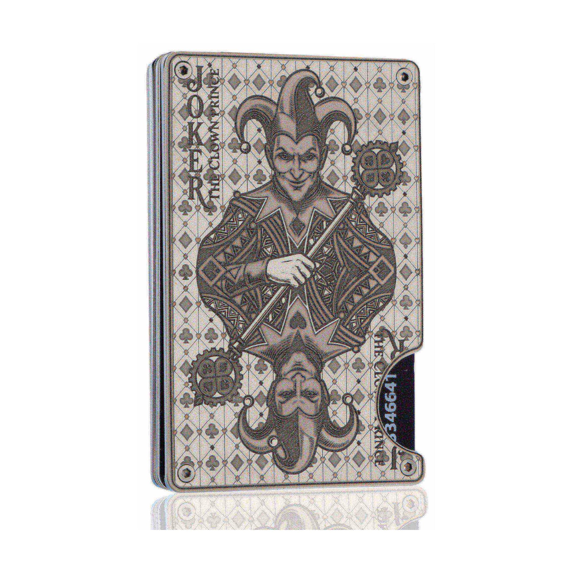 Moxxley MX-339 metal credit card holder – slim stainless steel wallet with money clip, playing-card design