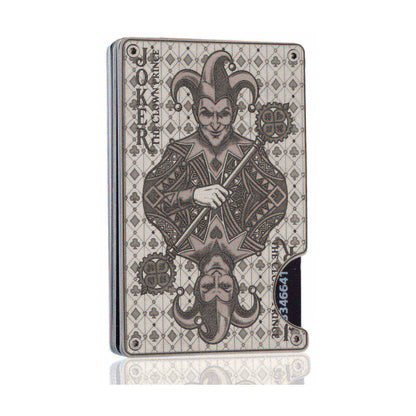 Moxxley MX-339 metal credit card holder – slim stainless steel wallet with money clip, playing-card design