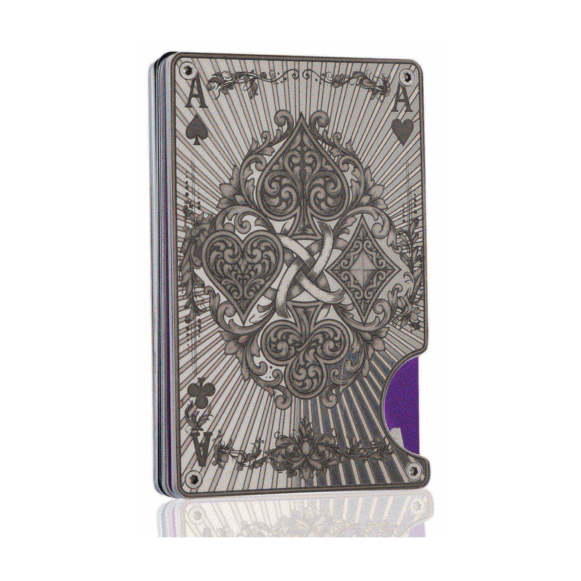 Moxxley MX-340 metal credit card holder – slim stainless steel wallet with money clip, playing-card design