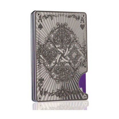 Moxxley MX-340 metal credit card holder – slim stainless steel wallet with money clip, playing-card design