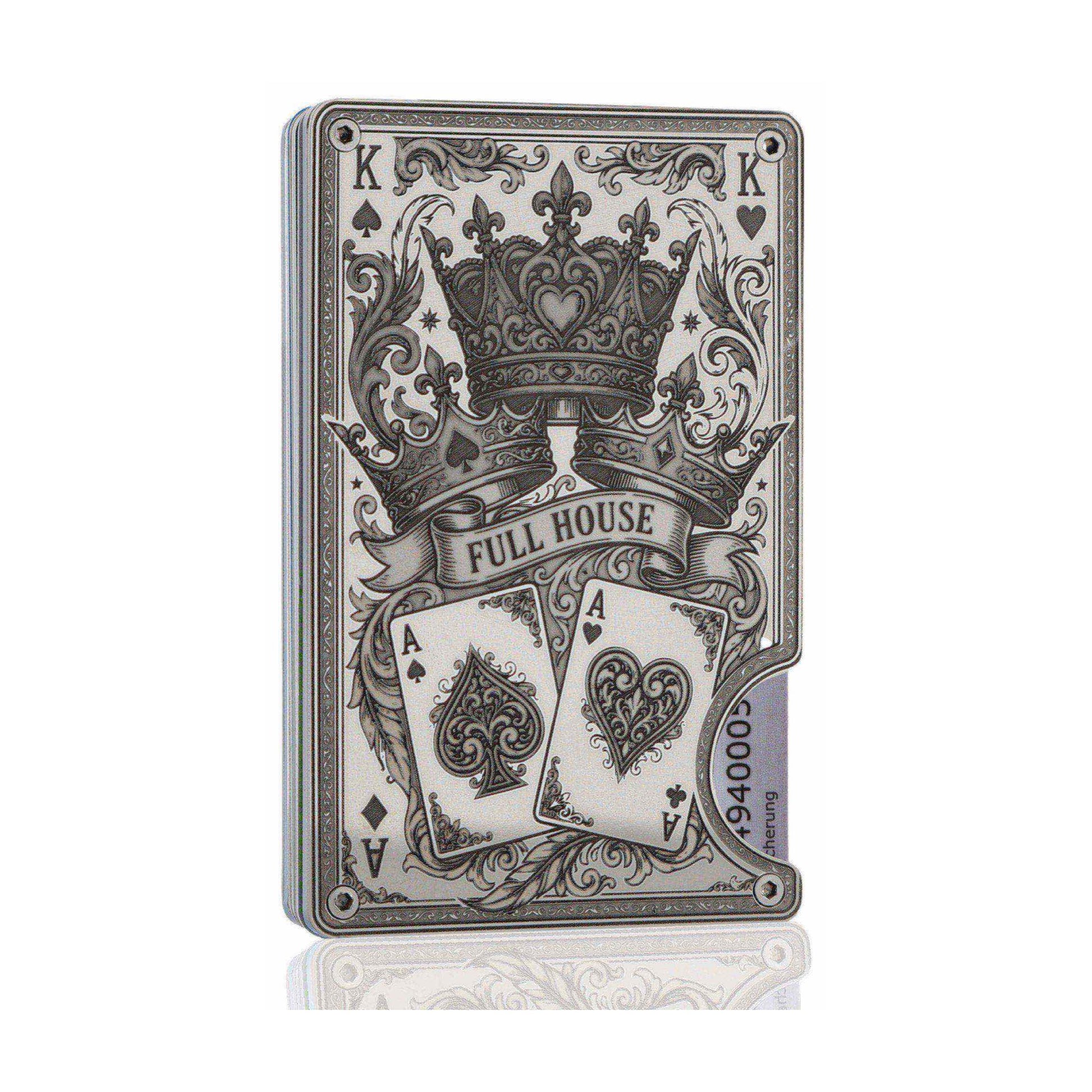 Moxxley MX-341 metal credit card holder – slim stainless steel wallet with money clip, playing-card design