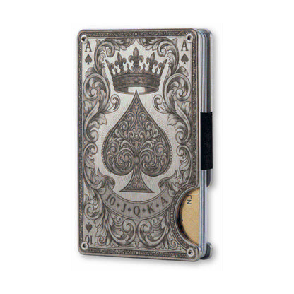 Moxxley MX-342 metal credit card holder – slim stainless steel wallet with money clip, playing-card design