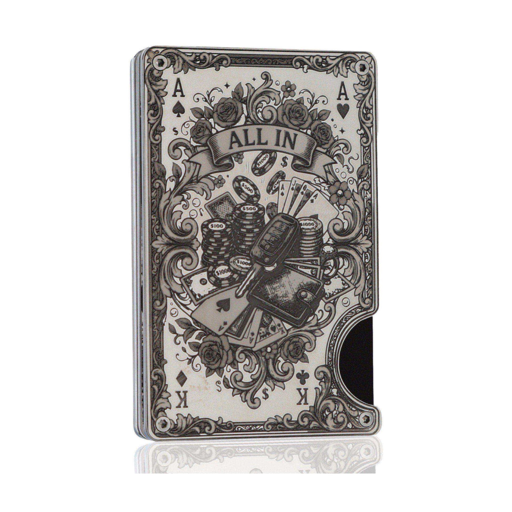 Moxxley MX-344 metal credit card holder – slim stainless steel wallet with money clip, playing-card design