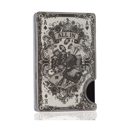 Moxxley MX-344 metal credit card holder – slim stainless steel wallet with money clip, playing-card design