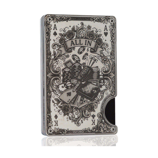 Moxxley MX-344 metal credit card holder – slim stainless steel wallet with money clip, playing-card design