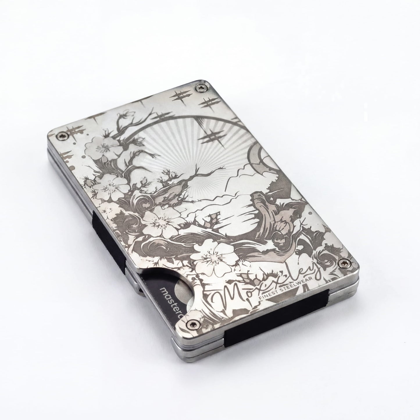 Moxxley MX-113 slim metal credit card holder – 316 stainless steel minimalist wallet with money clip