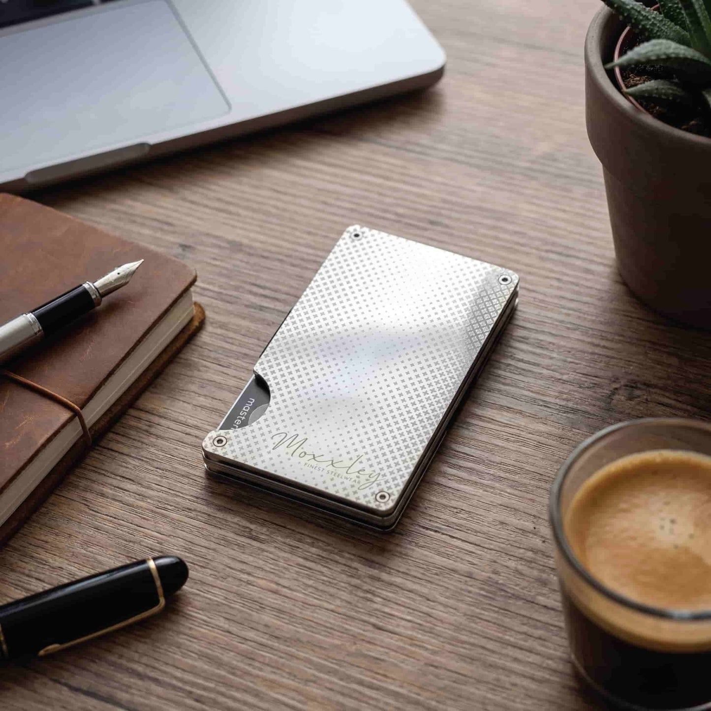 Moxxley MX-219 slim metal credit card holder – 316 stainless steel minimalist wallet with money clip
