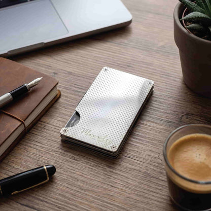 Moxxley MX-219 slim metal credit card holder – 316 stainless steel minimalist wallet with money clip