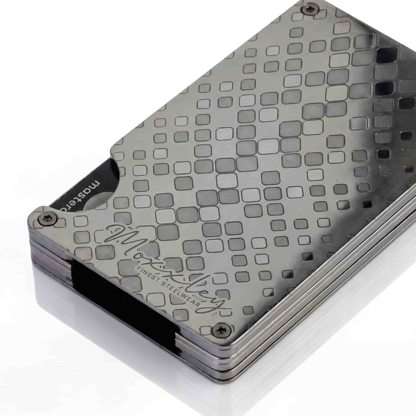 Moxxley MX-301 slim metal credit card holder – 316 stainless steel minimalist wallet with money clip