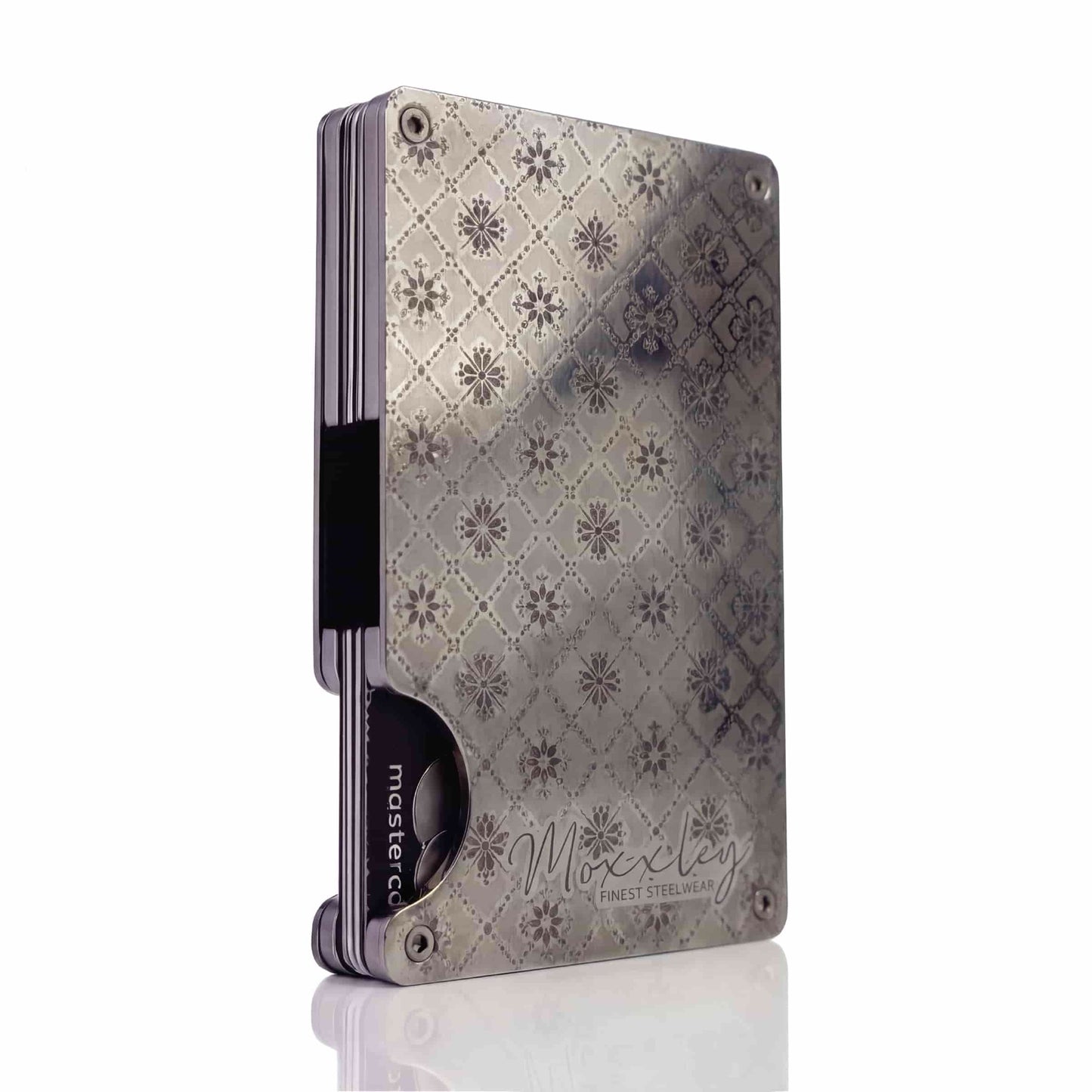Moxxley MX-302 slim metal credit card holder – 316 stainless steel minimalist wallet with money clip